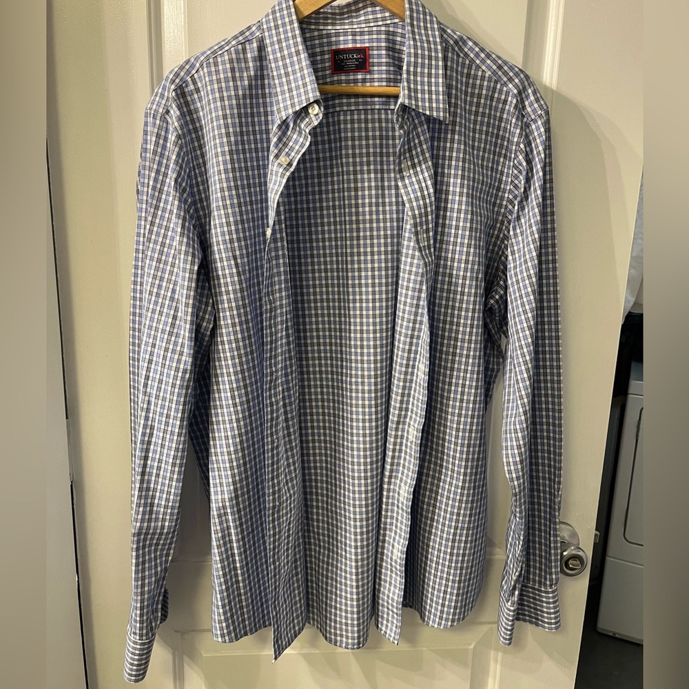 UNTUCKit Men's Blue and White Checkered Shirt